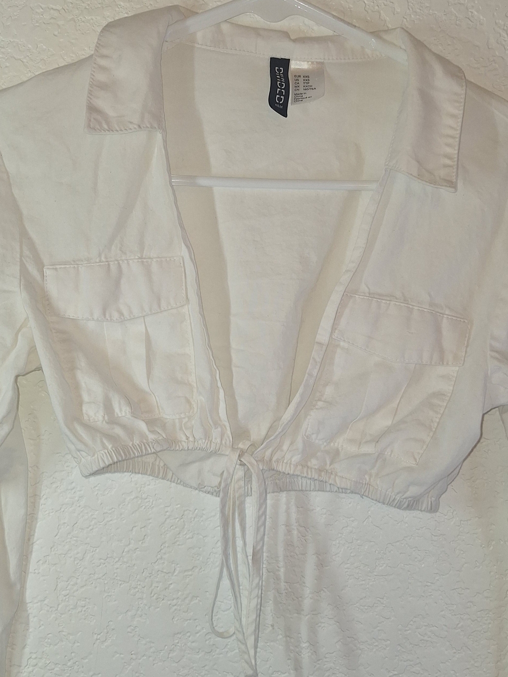 H&M Divided White Cropped Tie-Front Utility Shirt XXS